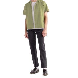 🔥 🆕 SATURDAY NYC Men's Canty Camp-Collar Striped Seersucker Shirt - Green med